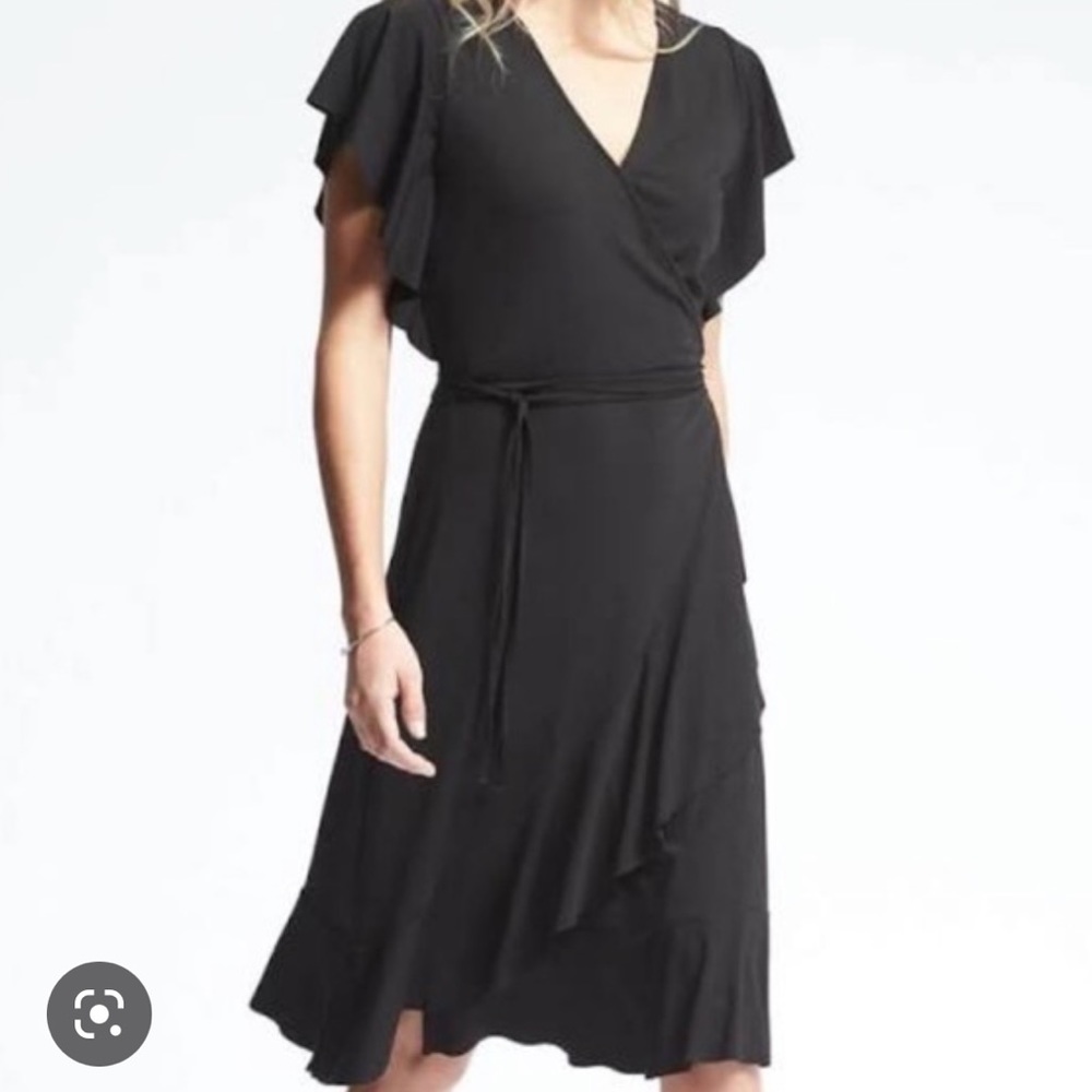 Black Banana Republic Dress ruffle wrap short sleeve size S